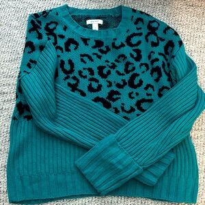 Nine West Teal Leopard Print Sweater